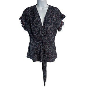 Max Studio Floral Print Peplum Top With Smocking Womens S